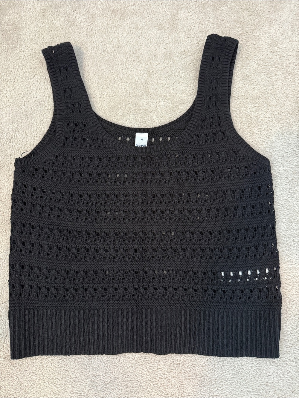 Old Navy M black crochet sweater tank.